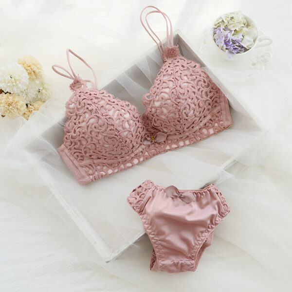 Double Stripped Single Padded Floral Design Bra & Panty Set