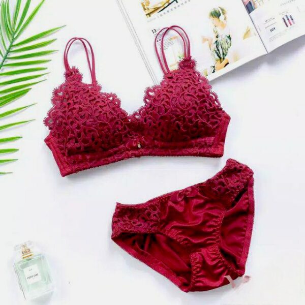 Double Stripped Single Padded Floral Design Bra & Panty Set - Image 4