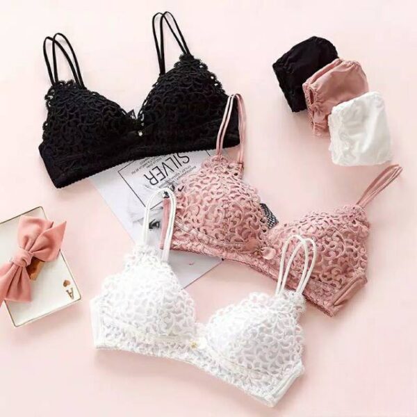 Double Stripped Single Padded Floral Design Bra & Panty Set - Image 2