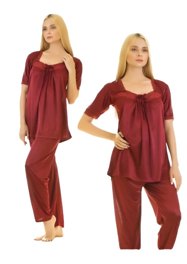 2-Piece Soft Silk Nightwear for Women – Red